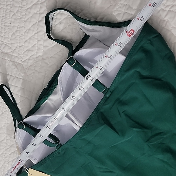 Rouche Tummy Control Retro Push-up Elegant Green One-Piece Swimsuit Plus XXL - Picture 9 of 14